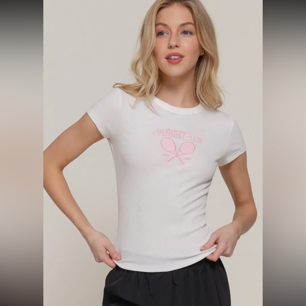Cotton Ribbed Embroidered Tennis Club Tee